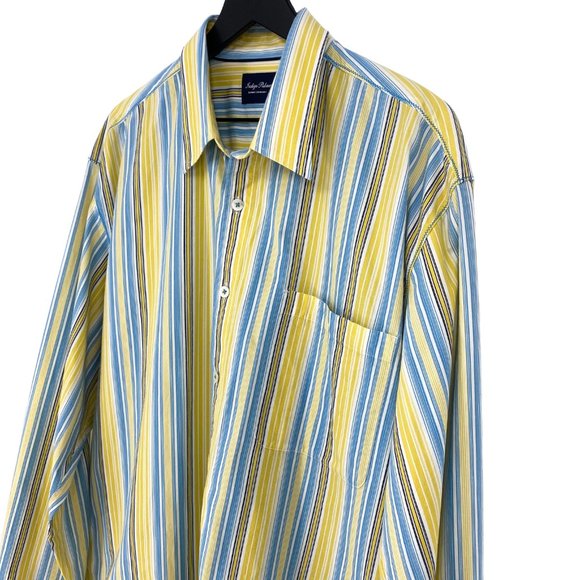 INDIGO PALMS Yellow Multi-Stripe Embroidered Button Up Long Sleeve Shirt Size XL - Picture 8 of 16